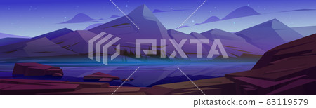 Mountain landscape with lake at night Mountain landscape with lake at night 83119579