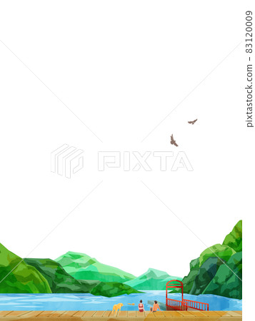 湖山風景手寫水彩風格插畫 湖山風景手寫水彩風格插畫 83120009