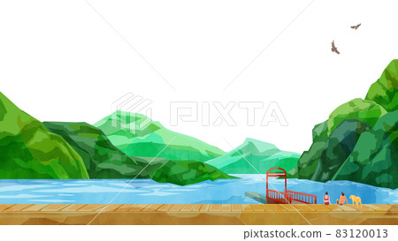 Lake and mountain landscape handwritten watercolor style illustration Lake and mountain landscape handwritten watercolor style illustration 83120013