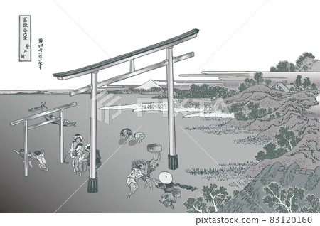Katsushika Hokusai 圖像 Noborito 銀白色背景與標題 Katsushika Hokusai 圖像 Noborito 銀白色背景與標題 83120160