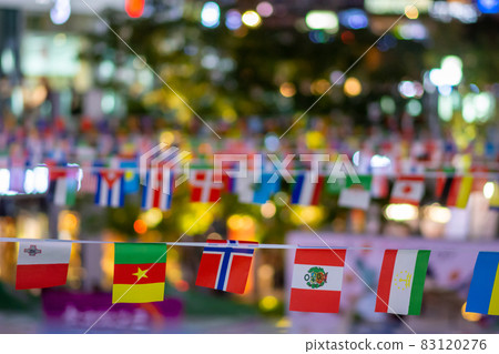 Selective focus of national flags of many countries, international cooperation Selective focus of national flags of many countries, international cooperation 83120276