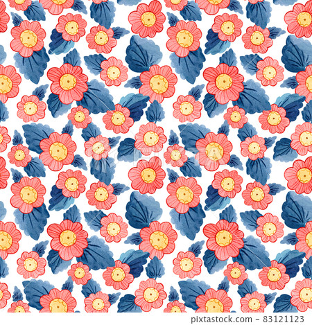 Mallow watercolour pattern. Folk illustration with flowers. 83121123
