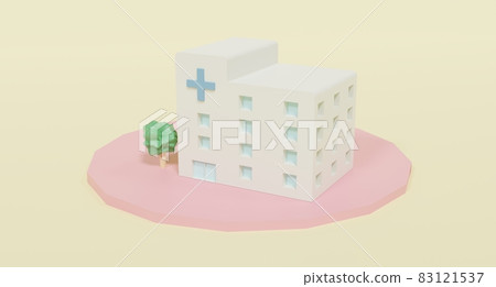 3D rendering / 3D illustration) Miniature-style hospital, deformed medical institution, bright, cute, three-dimensional 83121537