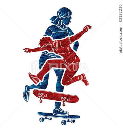 Group of People Playing Skateboard Extreme Sport Action Cartoon Graphic Vector 83122236