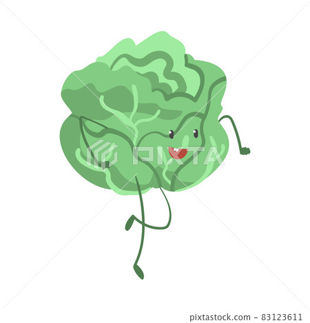 Funny Green Cabbage Character Dancing Moving Hand and Legs Vector Illustration Funny Green Cabbage Character Dancing Moving Hand and Legs Vector Illustration 83123611