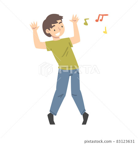 Positive Young Man Dancing Moving Hands and... - Stock Illustration ...