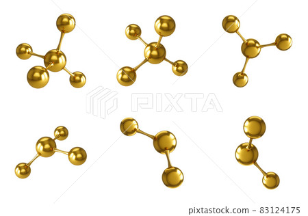 3D Rendering Set of Golden Atom Molecule Structure isolated on white background 3D Rendering Set of Golden Atom Molecule Structure isolated on white background 83124175
