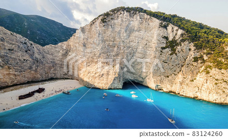Aerial drone view of the Ionian Sea coast of Zakynthos, Greece Aerial drone view of the Ionian Sea coast of Zakynthos, Greece 83124260