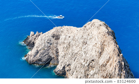 Aerial drone view of the Ionian Sea coast of Zakynthos, Greece 83124600