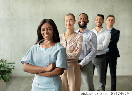 Business Team. Black Female Boss Posing With Her Employees In Office 83124679