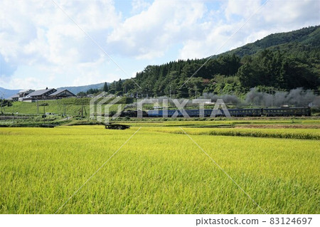 SL Ginga running in the paddy field on the JR Kamaishi Line SL Ginga running in the paddy field on the JR Kamaishi Line 83124697