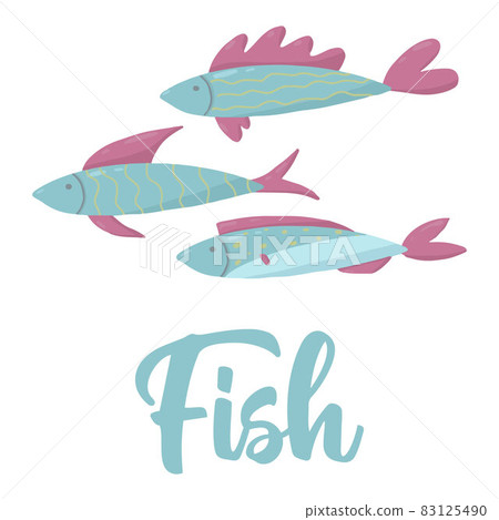 Childrens hand-drawn poster with cute slaves. Background with fishes and an inscription. The illustration is suitable for postcards, posters, banners, prints. Childrens hand-drawn poster with cute slaves. Background with fishes and an inscription. The illustration is suitable for postcards, posters, banners, prints. 83125490