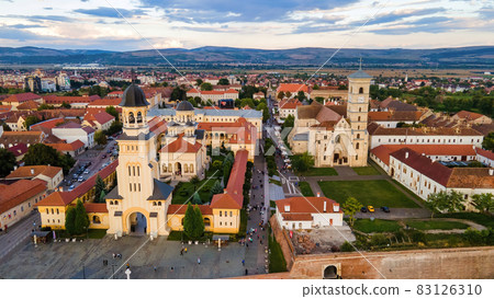 Aerial drone view of Alba Carolina Citadel in Alba-Iulia, Romania Aerial drone view of Alba Carolina Citadel in Alba-Iulia, Romania 83126310