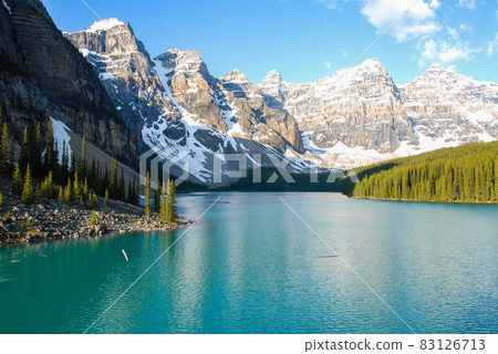 Spring Canadian Rockies Banff National Park Morning Moraine Lake and Fresh Green (Canada) 83126713