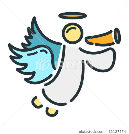 Concept happy new year, merry christmas angel icon, cartoon xmas label holiday winter time flat vector illustration, isolated on white. 83127554