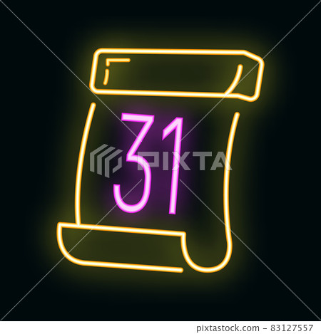 Concept happy new year, merry christmas calendar icon, neon glow xmas label holiday winter time flat vector illustration, isolated on white. 83127557