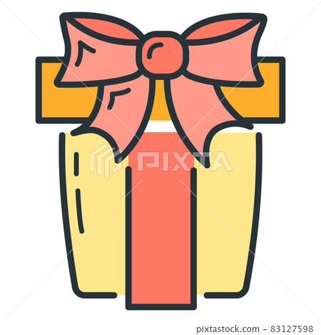 Concept happy new year, merry christmas present box, color xmas label holiday winter time flat vector illustration icon, isolated on white. Concept happy new year, merry christmas present box, color xmas label holiday winter time flat vector illustration icon, isolated on white. 83127598