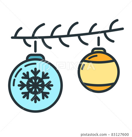 Concept happy new year, merry christmas toy icon, cartoon xmas label holiday winter time flat vector illustration, isolated on white. Concept happy new year, merry christmas toy icon, cartoon xmas label holiday winter time flat vector illustration, isolated on white. 83127600