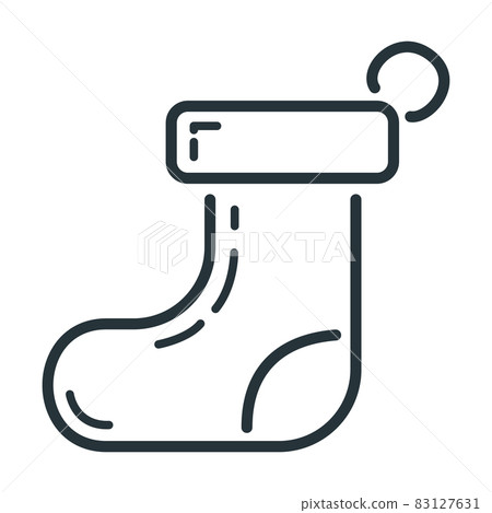 Concept happy new year, merry christmas sock icon, outline xmas label holiday winter time flat vector illustration, isolated on white. Concept happy new year, merry christmas sock icon, outline xmas label holiday winter time flat vector illustration, isolated on white. 83127631
