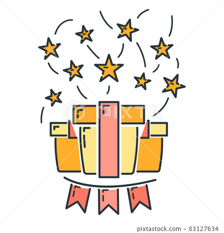 Concept happy new year and merry christmas line cartoon icon, xmas label holiday winter time flat vector illustration, isolated on white. Concept happy new year and merry christmas line cartoon icon, xmas label holiday winter time flat vector illustration, isolated on white. 83127634