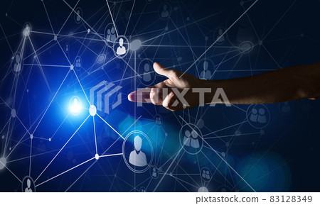 Creating modern wireless technologies as means of communucation and networking on dark background Creating modern wireless technologies as means of communucation and networking on dark background 83128349