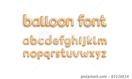 Inflated gold balloon font with lowercase alphabet, top view Inflated gold balloon font with lowercase alphabet, top view 83128814