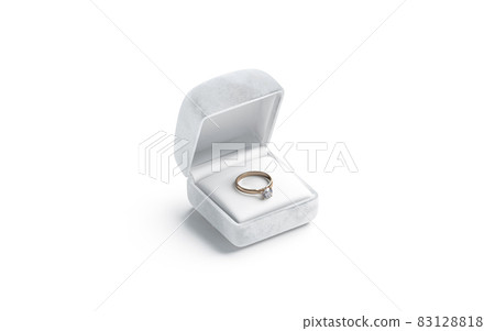 Blank white box with gold diamond ring lying mockup, isolated Blank white box with gold diamond ring lying mockup, isolated 83128818