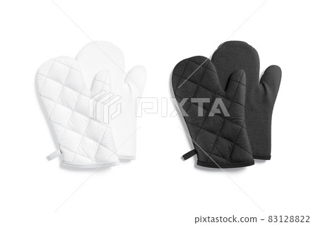 Blank black and white oven mitt mockup pair, top view 83128822