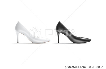 Blank black and white high heels shoes mockup, profile view Blank black and white high heels shoes mockup, profile view 83128834