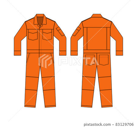 連身衣/工作服（長袖）矢量圖模板集（前後）/橙色 83129706