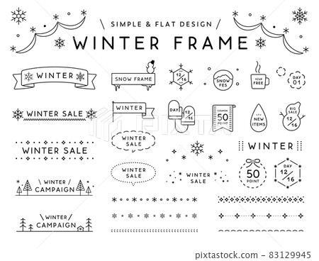 Simple winter frame set, snow decoration, decoration, frame, border, heading, balloon title 83129945