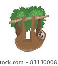 Animal sloth hanging on a tree branch, unau resting beast. Zoo character. Cute sloth isolated on a white background, vector cartoon illustration. 83130008