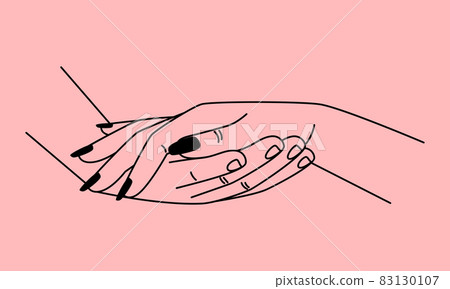 Proposal hands. Accept help woman hand on male palm line sketch, wedding deal proposing, gentle heliping lady palms, romantic engajment helping marriages emotional vector concept Proposal hands. Accept help woman hand on male palm line sketch, wedding deal proposing, gentle heliping lady palms, romantic engajment helping marriages emotional vector concept 83130107