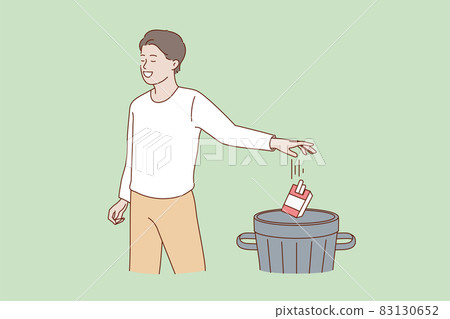 Man stop smoking throw away cigarettes pack 83130652