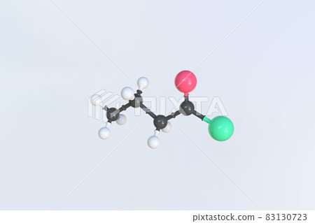 Butyryl chloride molecule. Isolated molecular model. 3D rendering Butyryl chloride molecule. Isolated molecular model. 3D rendering 83130723