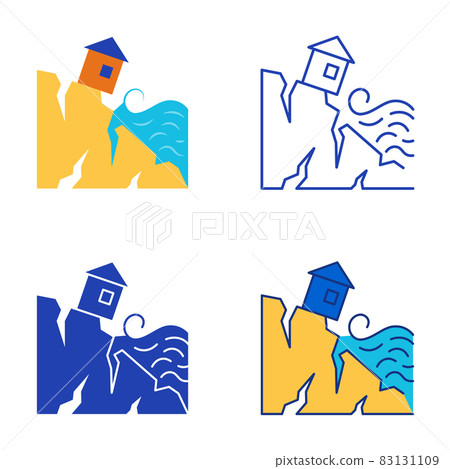 Coastal erosion icon set in flat and line style Coastal erosion icon set in flat and line style 83131109
