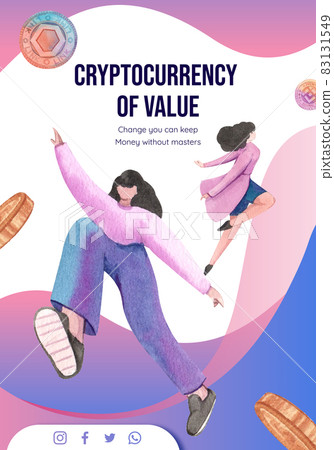 Poster template with crypto currency concept,watercolor style 83131549