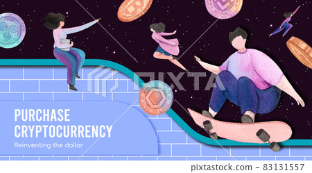 Billboard template with crypto currency concept,watercolor style Billboard template with crypto currency concept,watercolor style 83131557