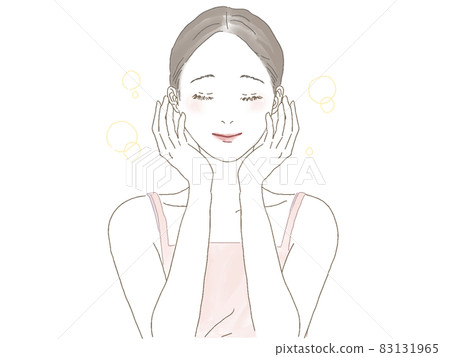 A woman touching her cheeks with both hands 83131965