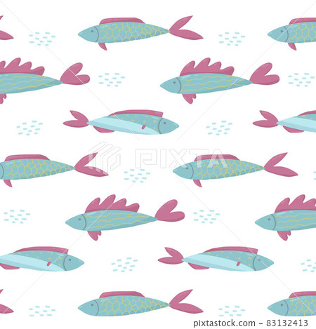 Childrens hand-drawn seamless pattern with fishes. Patern with cute fish. The pattern is suitable for prints, wrapping paper and banners. Childrens hand-drawn seamless pattern with fishes. Patern with cute fish. The pattern is suitable for prints, wrapping paper and banners. 83132413