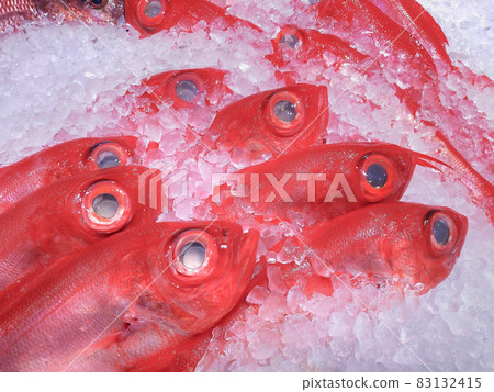 Big red-eyed mackerel or Kinmedai fish frozen in ice. Big red-eyed mackerel or Kinmedai fish frozen in ice. 83132415