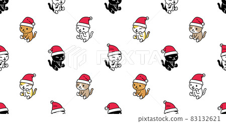 cat seamless pattern christmas santa claus hat... - Stock Illustration ...
