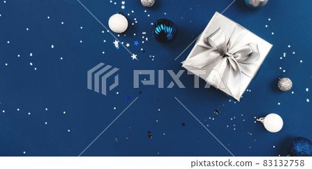 Christmas background of gift box and decorations. 83132758