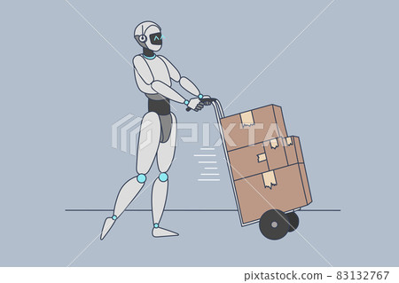 Robot assistant deliver packages to clients make order  83132767