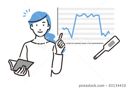 一位女士用手指指著基礎體溫表 一位女士用手指指著基礎體溫表 83134410