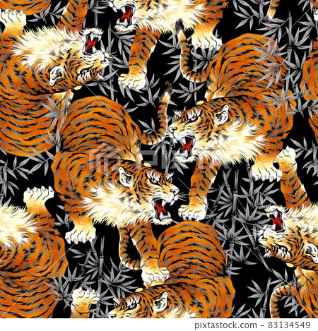 Japanese pattern Hand-painted tiger is the... - Stock Illustration ...