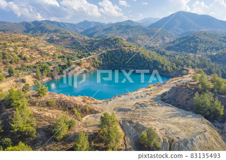 Memi mine lake, abandoned copper mine in Cyprus with the environment recovered and reforested 83135493