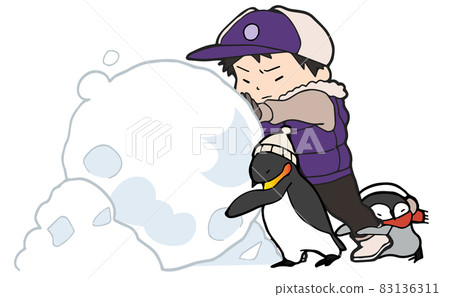 Making a snowman [boy] [parent and child of an emperor penguin] 83136311