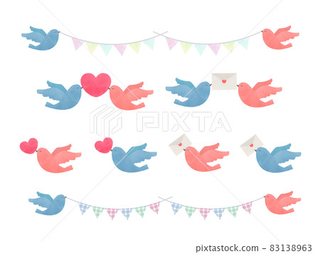 Illustration material: Bird and letter A set of simple watercolor-style garland 83138963