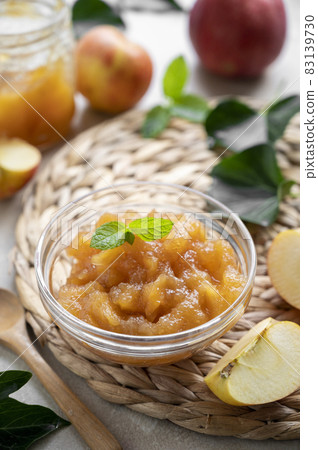 Apple jam. Homemade delicious fruit jam made from red fresh apples. 83139730